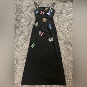 Vintage Black Dress with Multicolor Butterfly Embroidery